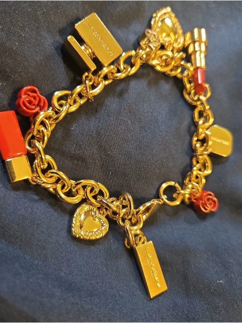 Vintage Dolce & Gabbana Gold Tone Anklet Bracelet Makeup Theme Lipstick Perfume